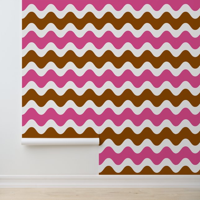 Groovy Ric Rac Streep Horizontaal Roze & Bruin Behang (Applicatie)