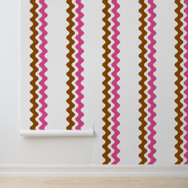 Groovy Ric Rac Streep - Verticaal Bruin & Hot Pink Behang