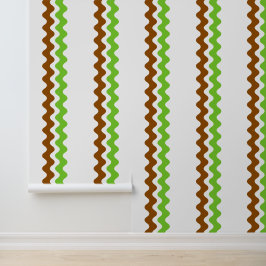 Groovy Ric Rac Streep - Verticaal Bruin & Lime  Behang