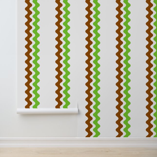 Groovy Ric Rac Streep - Verticaal Bruin & Lime  Behang (Applicatie)
