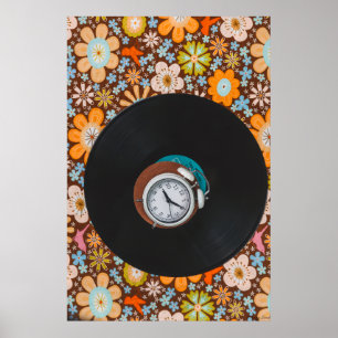 Groovy Ritme: Vinylplaat & Retro Wekker Ar Poster
