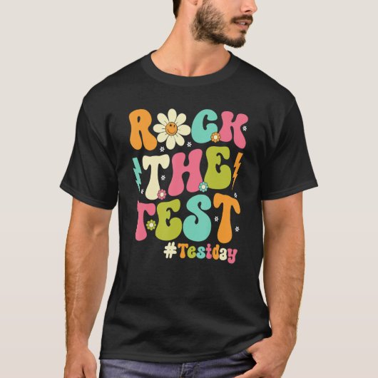 Groovy Rock The Test Motivational Retro Teachers T T-shirt (Voorkant)