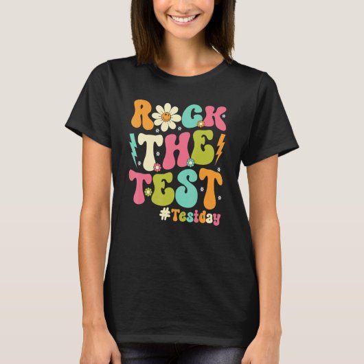 Groovy Rock The Test Motivational Retro Teachers T T-shirt (Voorkant)