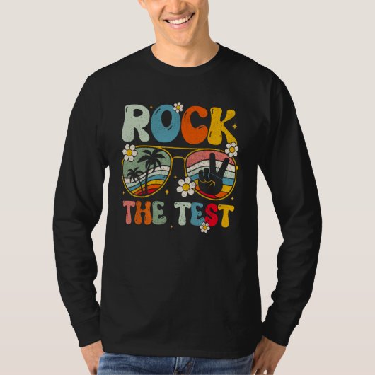 Groovy Rock The Test Motivational Retro Teachers T T-shirt (Voorkant)