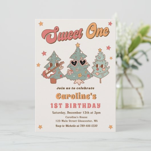 Groovy Rockin' Kerstboom Hippie Verjaardag Kaart (Staand voorkant)