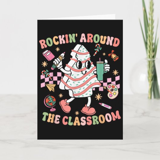 Groovy Rocking Around Clroom Teacher Christmas Tre Kaart (Voorkant)