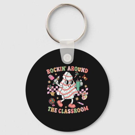 Groovy Rocking Around Clroom Teacher Christmas Tre Sleutelhanger (Voorkant)