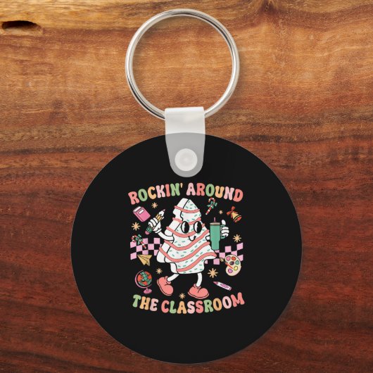 Groovy Rocking Around Clroom Teacher Christmas Tre Sleutelhanger (Voorkant)
