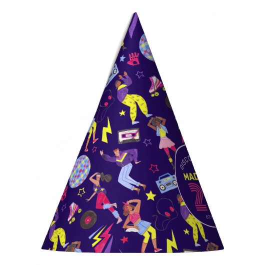 Groovy Roller Disco Paarse Party Millennial Retro Feesthoedjes (Links)