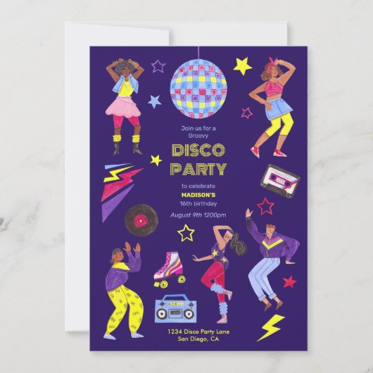 Groovy Roller Disco Paarse Party Millennial Retro Kaart (Voorkant)