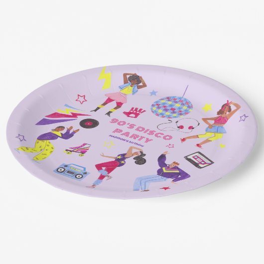 Groovy Roller Disco Paarse Party Millennial Retro Papieren Bordje (Gekanteld)