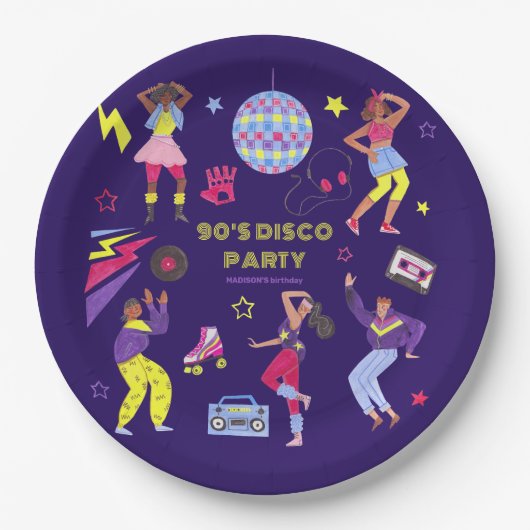 Groovy Roller Disco Paarse Party Millennial Retro Papieren Bordje (Voorkant)