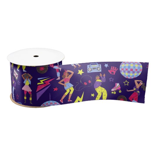 Groovy Roller Disco Paarse Party Millennial Retro Satijnen Lint (Spoel)