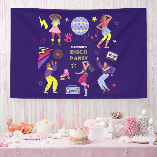 Groovy Roller Disco Paarse Party Millennial Retro Spandoek (Feest)
