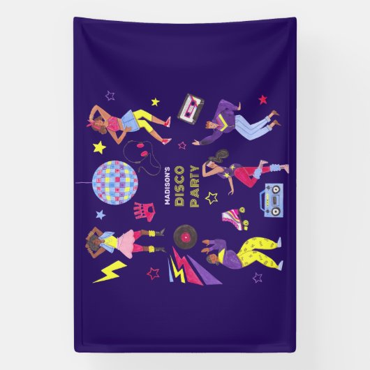 Groovy Roller Disco Paarse Party Millennial Retro Spandoek (Verticaal)