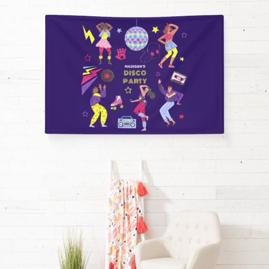 Groovy Roller Disco Paarse Party Millennial Retro Spandoek (Insitu)