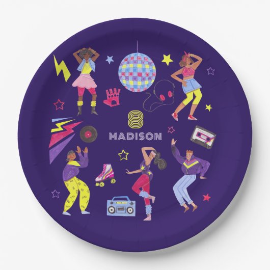 Groovy Roller Disco Party Retro 80s Discoball Papieren Bordje (Voorkant)
