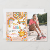 Groovy Roller Schaats Retro 70s Regenboog Verjaard Kaart (Voorkant)