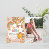 Groovy Roller Schaats Retro 70s Regenboog Verjaard Kaart (Staand voorkant)