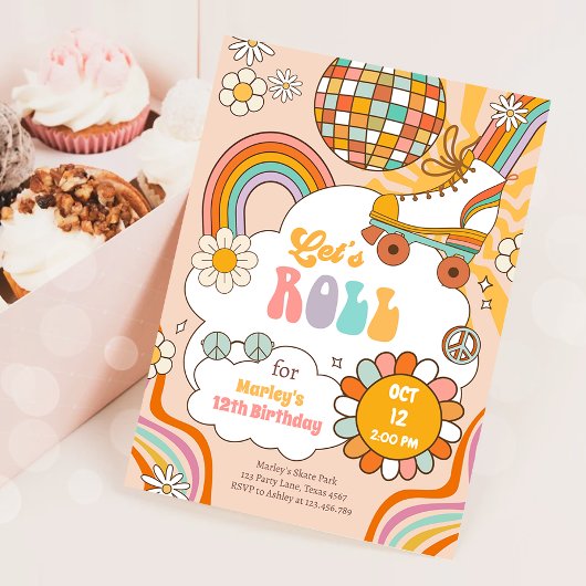 Groovy Roller Schaats Retro 70s Regenboog Verjaard Kaart