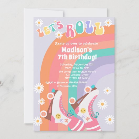 Groovy Roller Schaats Retro Birthday Invitations Kaart (Voorkant)