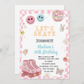 Groovy roller schaats verjaardagsuitnodiging kaart (Voorkant / Achterkant)