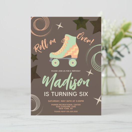 Groovy Roller Schaatsen Rollerskating Birthday Par Kaart (Staand voorkant)