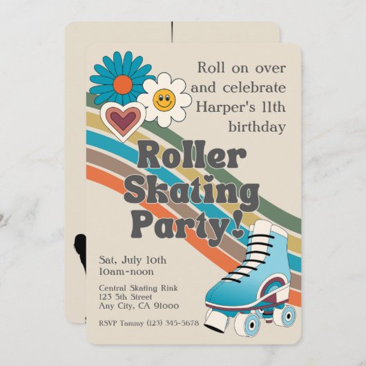Groovy Roller Skating Birthday Party Kaart (Voorkant / Achterkant)