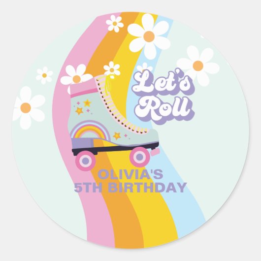 Groovy Rollerskating Retro Rainbow Birthday Ronde Sticker (Voorkant)