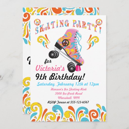 Groovy Rolschaatsen Party Uitnodigingen (Voorkant / Achterkant)