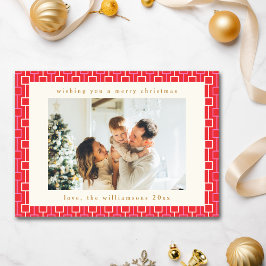 Groovy rood roze retro Schattige twee foto kerst Feestdagenkaart