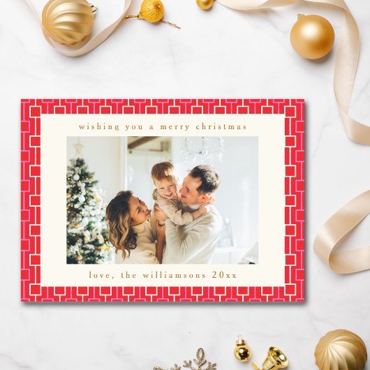 Groovy rood roze retro Schattige twee foto kerst Feestdagenkaart