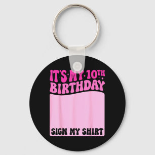 Groovy Roze 10e Verjaardag Meisje Feest Teken T-sh Sleutelhanger