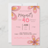 Groovy Roze 40e Verjaardagsfeestje 70s Hippie Bloe Kaart (Voorkant)