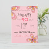 Groovy Roze 40e Verjaardagsfeestje 70s Hippie Bloe Kaart (Staand voorkant)