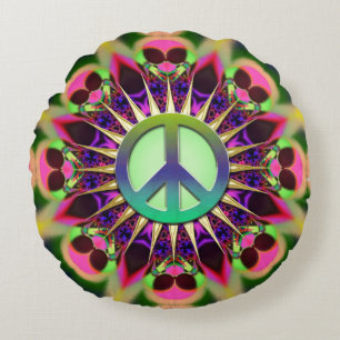 Groovy Roze Alien Vredesteken Rond Kussen