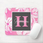 Groovy roze bloemen Monogram Muismat (Met muis)