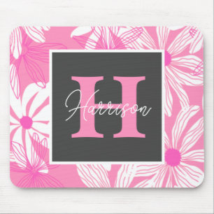 Groovy roze bloemen Monogram Muismat