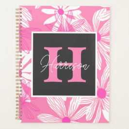 Groovy roze bloemen Monogram Planner