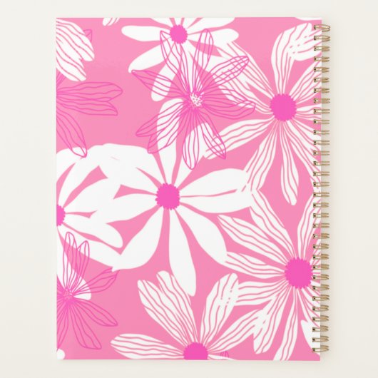 Groovy roze bloemen Monogram Planner (Achterkant)
