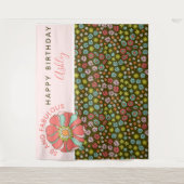 Groovy Roze Bloemige Verjaardagsfotobehang Wandkleed (Voorkant)