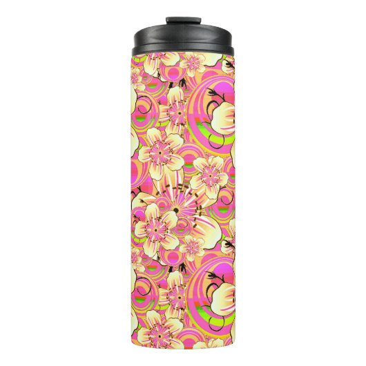 groovy roze bloempatroon thermosbeker (Voorkant)