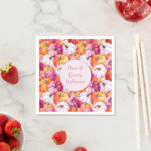 Groovy Roze Blush Oranje Halloween Pompoenen Servet