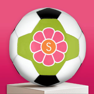 Groovy Roze Daisy met Aangepast Sinaasappel Monogr Voetbal
