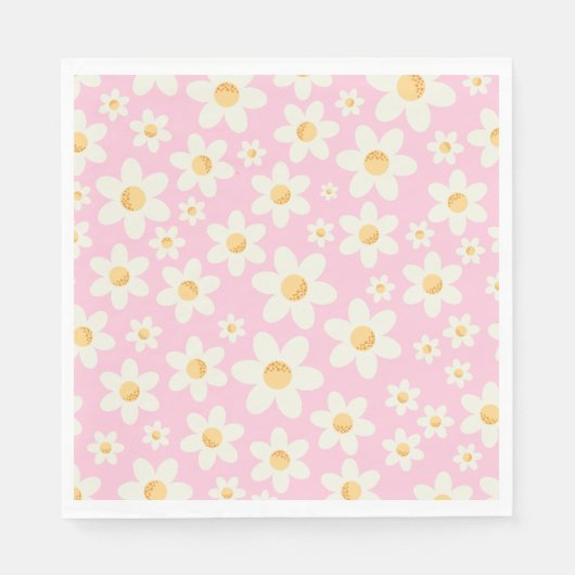 Groovy Roze Daisy Verjaardag servetten – Retro Boh (Voorkant)
