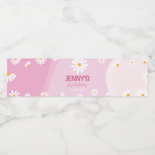 Groovy Roze Daisy Verjaardag Water Fles Label Waterfles Etiket (Enkel label)