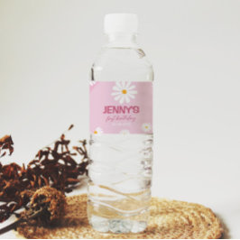 Groovy Roze Daisy Verjaardag Water Fles Label Waterfles Etiket