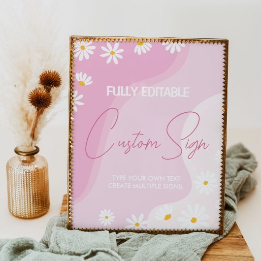 Groovy Roze Daisy Verjaardagsfeest Tafelteken Poster