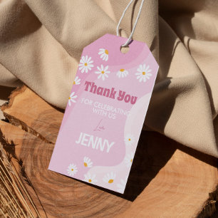 Groovy Roze Daisy Verjaardagsfeestje Dank u Label Cadeaulabel