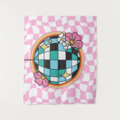 Groovy Roze Disco Bal 60s Hippie Retro Geruit Wandkleed (Voorkant)